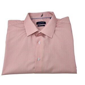 Nautica Mens Pink Gingham Dress Shirt XL Regular Fit - Tag 17 - 17 1/2